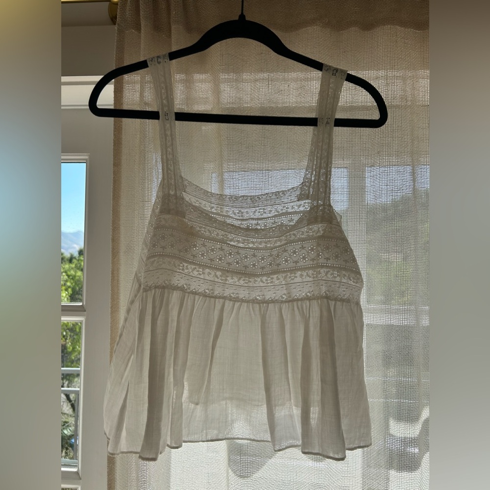 Doen Beaux Ramie Lace Square Neck Cami in Salt size M